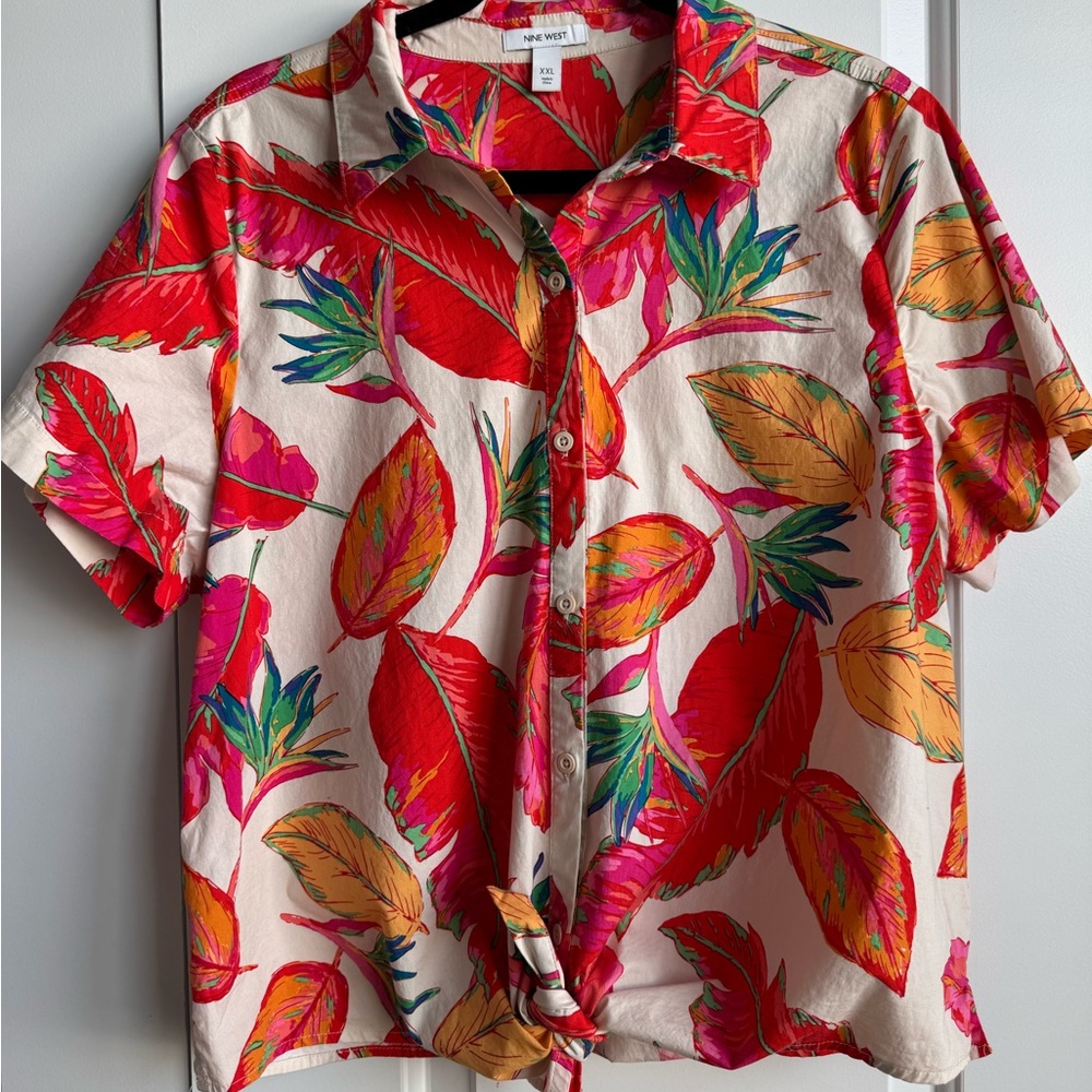 Nine West Tropical Bird of Paradise Tie-Front Top XXL